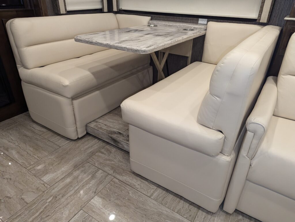 rv dinette seating reupholstered with new fabric